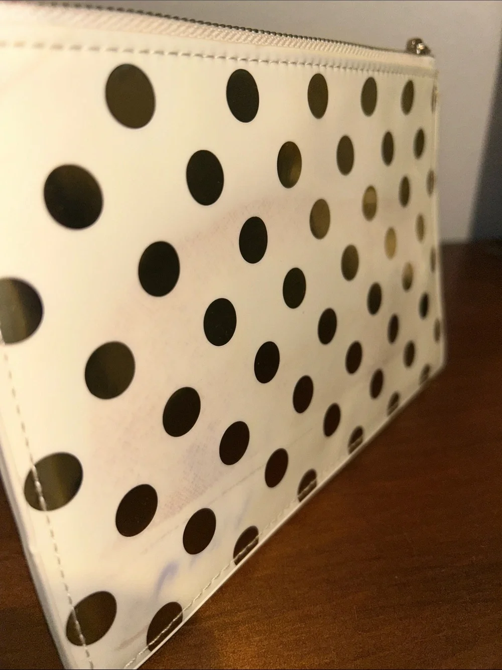 Kate Spade ♠️ Cream and Gold Polka Dot Zip Pouch - Picture 4 of 5